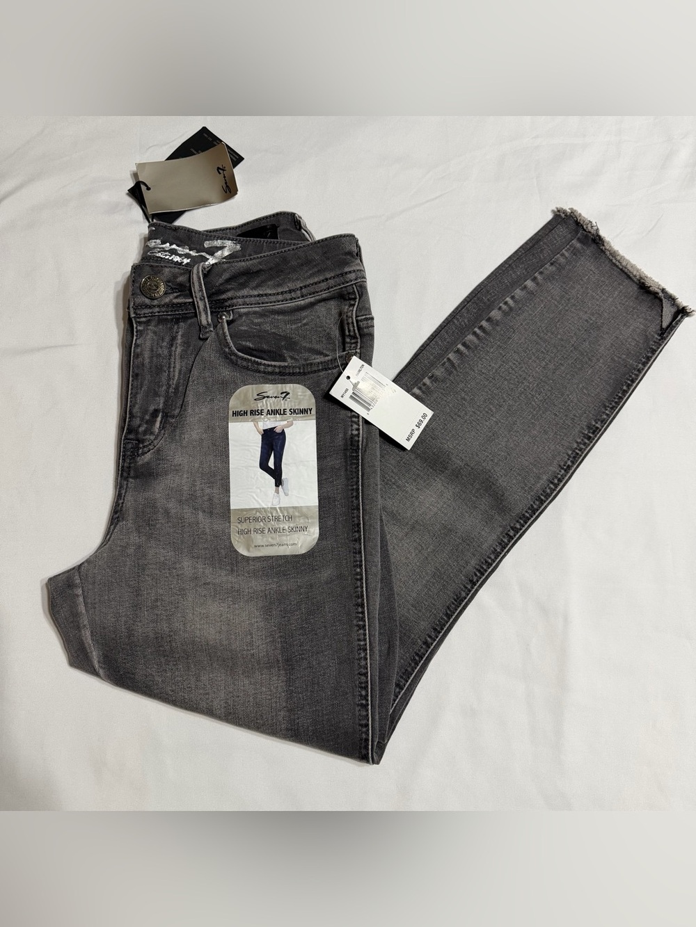 Seven7 Grey High Rise Ankle Skinny Jeans Raw Hem Size 4 NWT